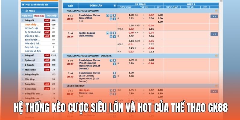 Hệ thống kèo cược siêu lớn và hot của thể thao GK88